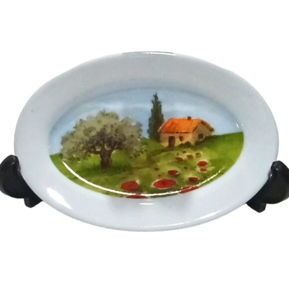 Vintage Box Set of 4 Boston Warehouse Scenes From Tuscany Painted Tidbit Plates - Picture 6 of 9